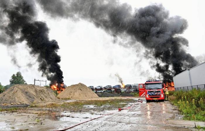 Freight train with cars on fire at Etten-Leur, train traffic comes to a standstill