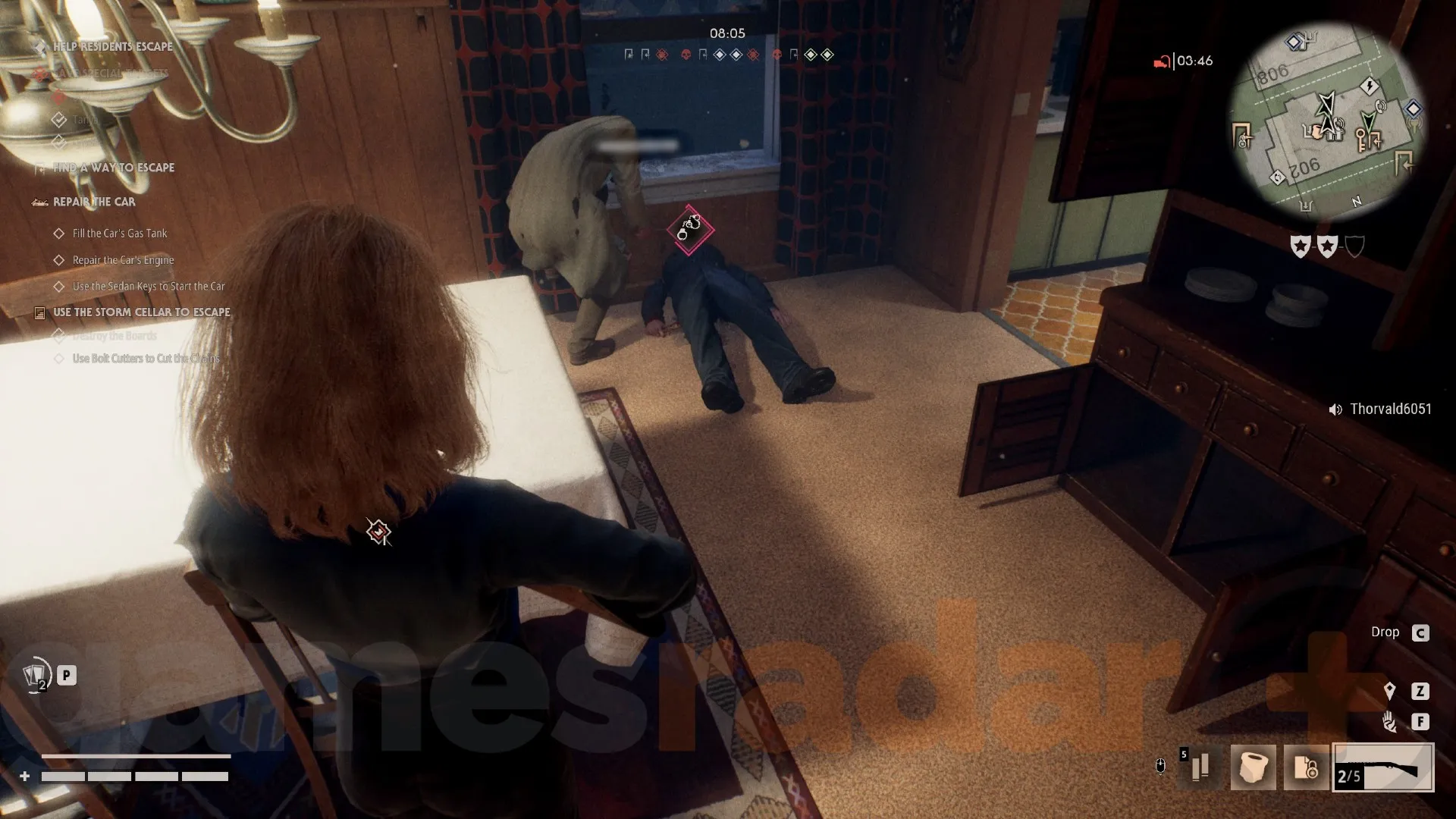 Michael lies on the floor as his arrest meter fills and Sam Loomis attempts to arrest him in Halloween the Game.