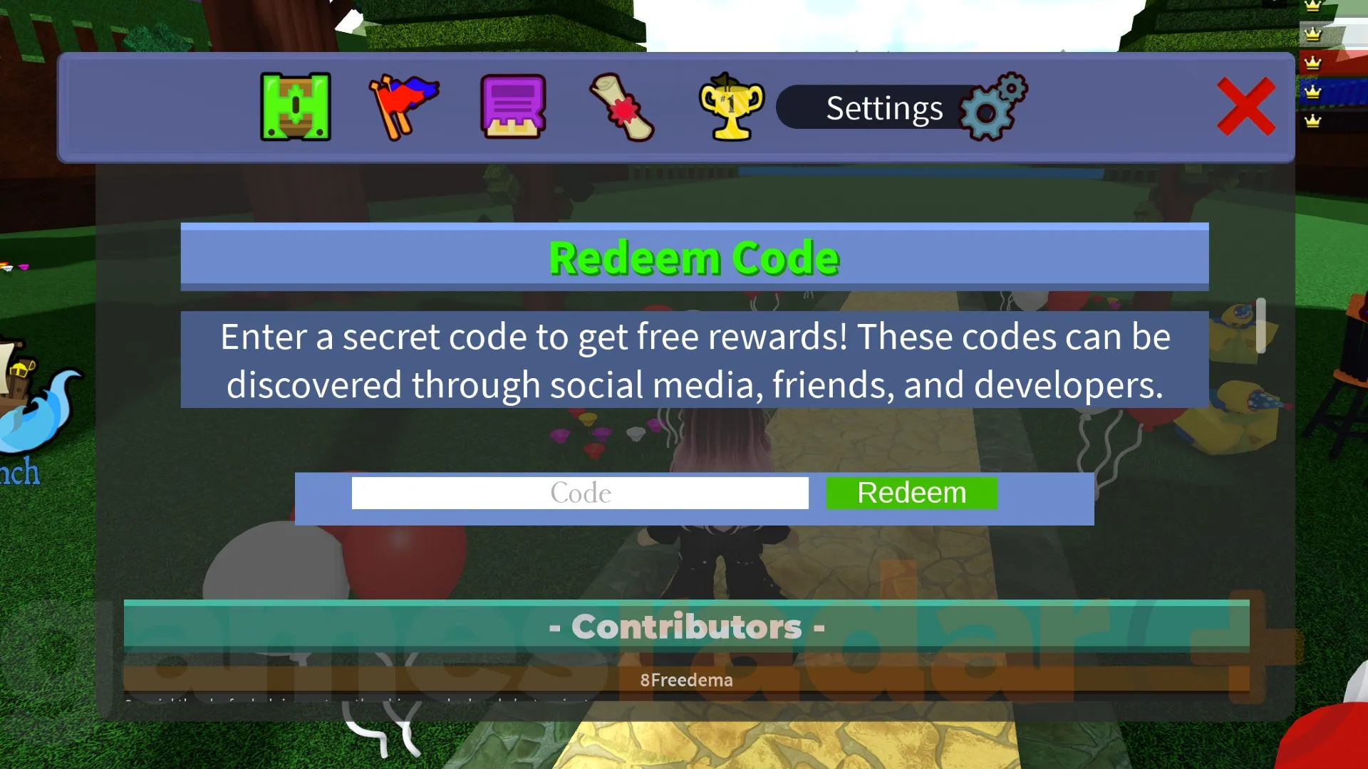The Build a Boat for Treasure codes redemption screen in-game.