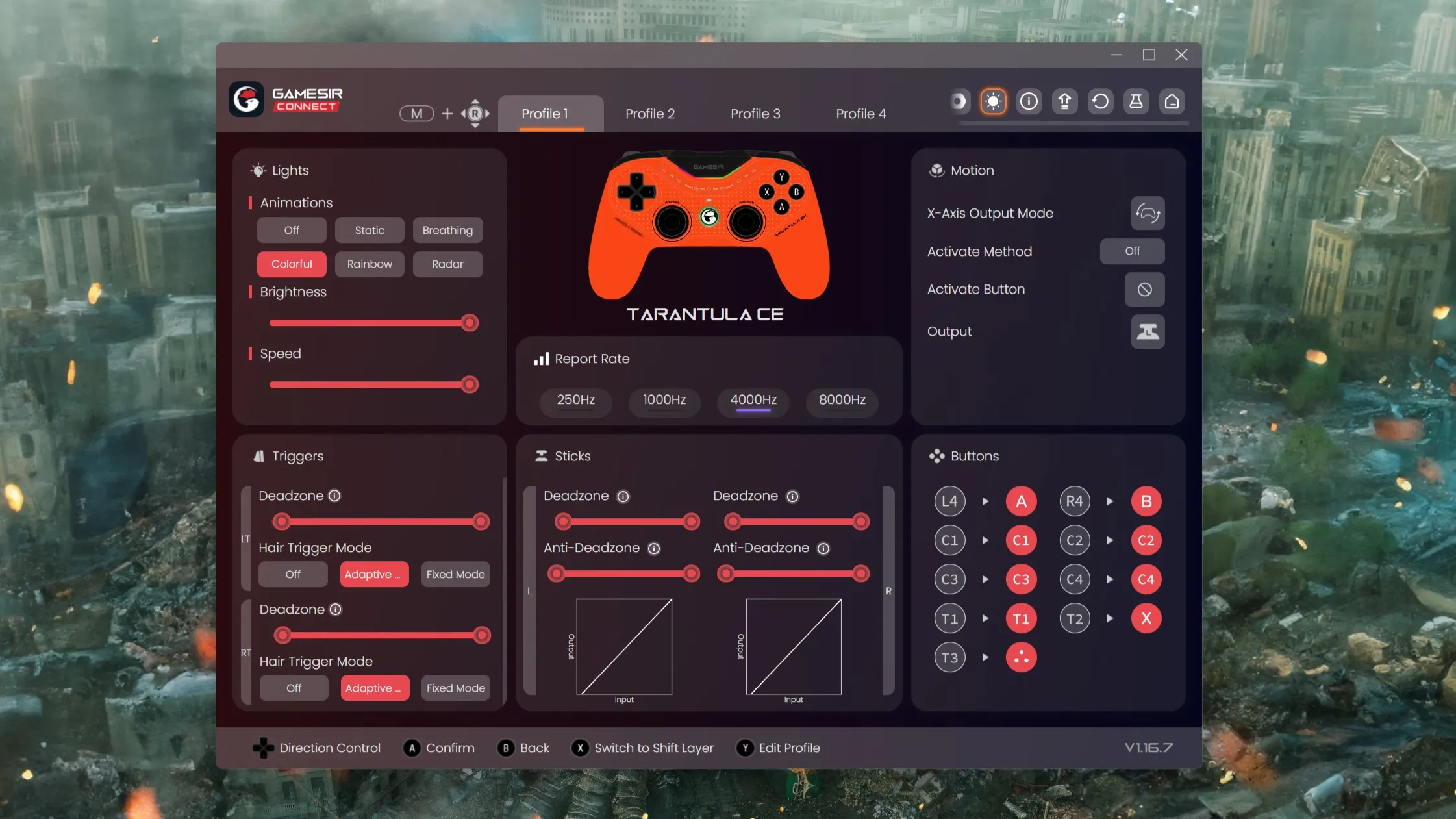 A screenshot of the GameSir Connect app showing customizations for the Tarantula 8K controller.