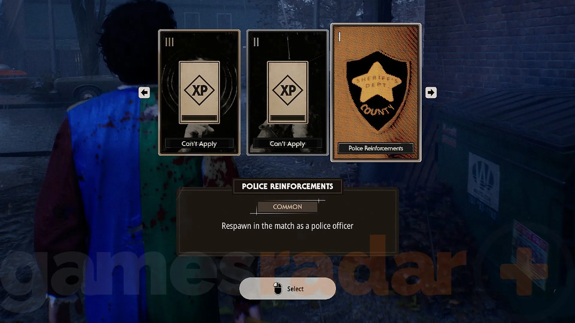 A player pulls the Police Reinforcement Perk card during the post-match mini-game.