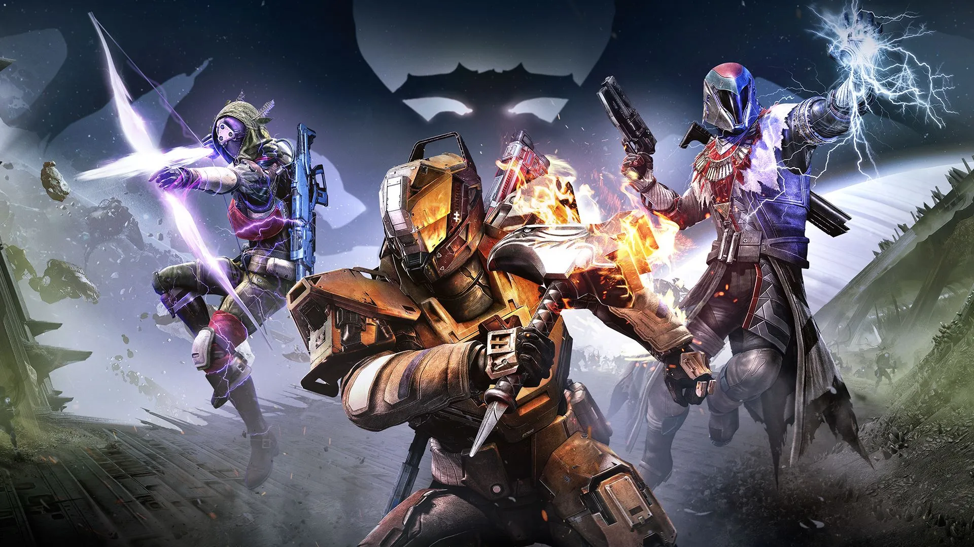Destiny 2 The Taken King cover art of three Guardians