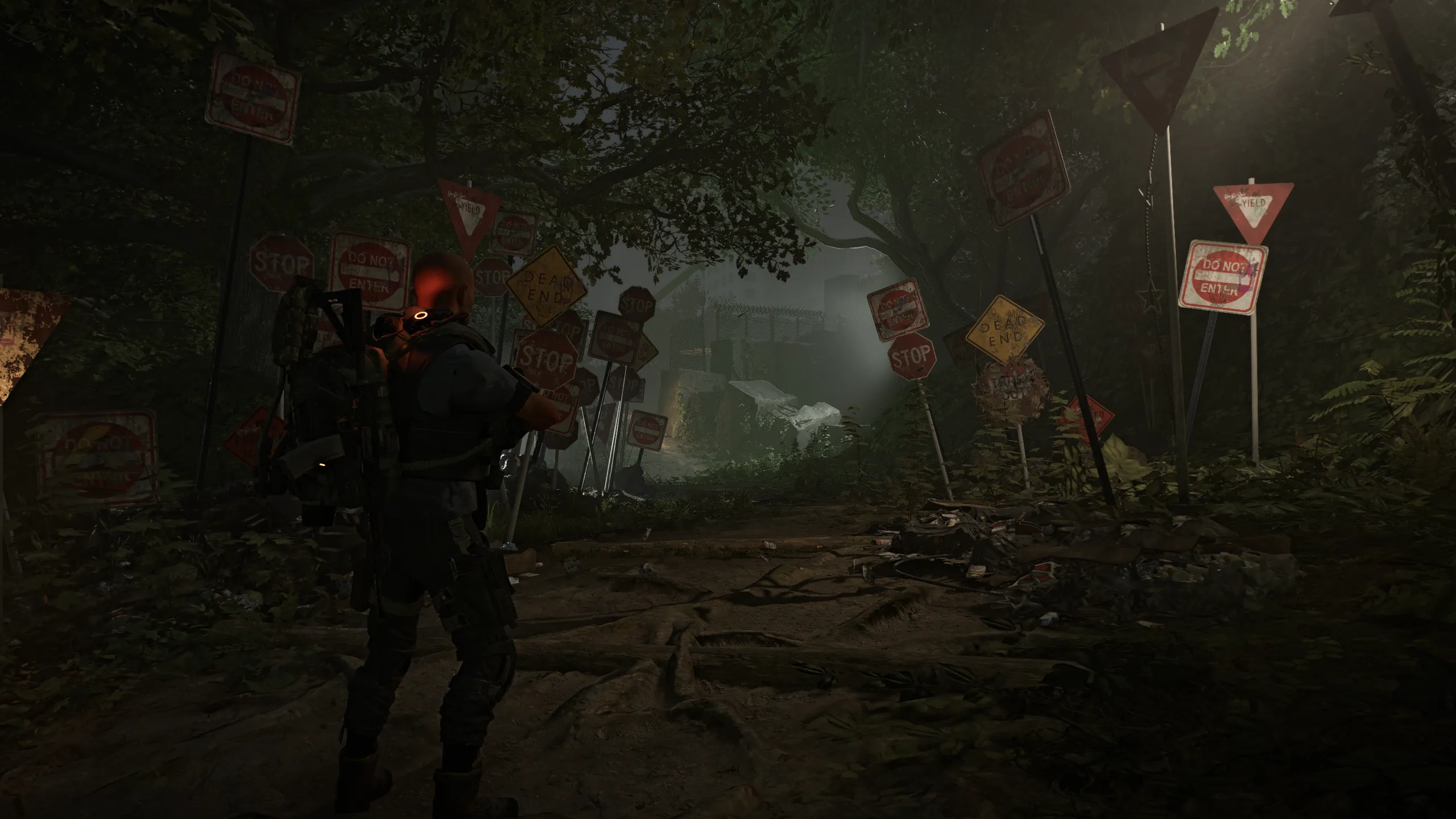 A screenshot from The Division 2 Echoes of Central Park showing a series of warning signs telling the Agent not to enter.
