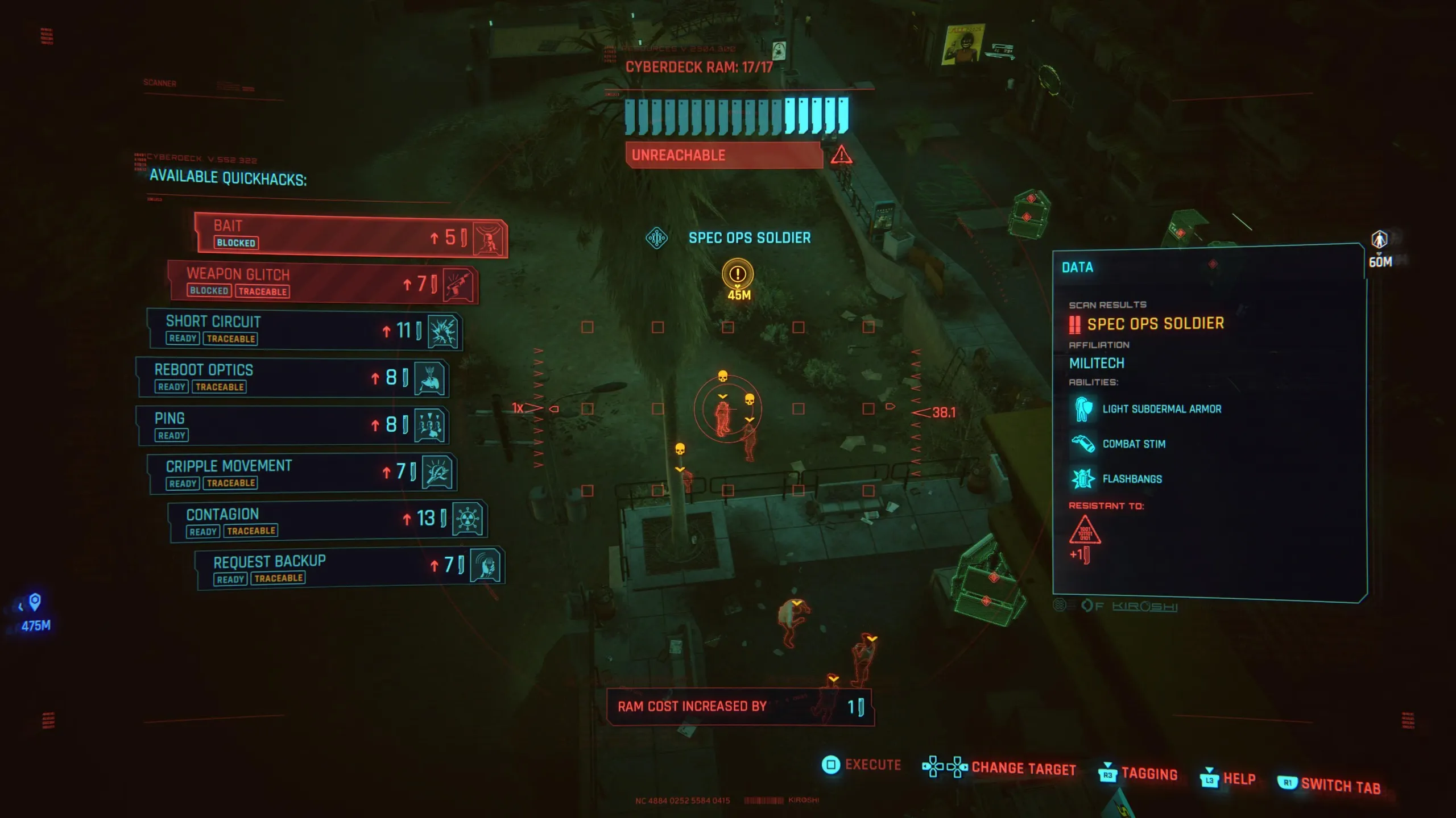 The Militech soldiers by the Kabuki bridge surround Haze's body in the Welcome to Paradise in Cyberpunk 2077