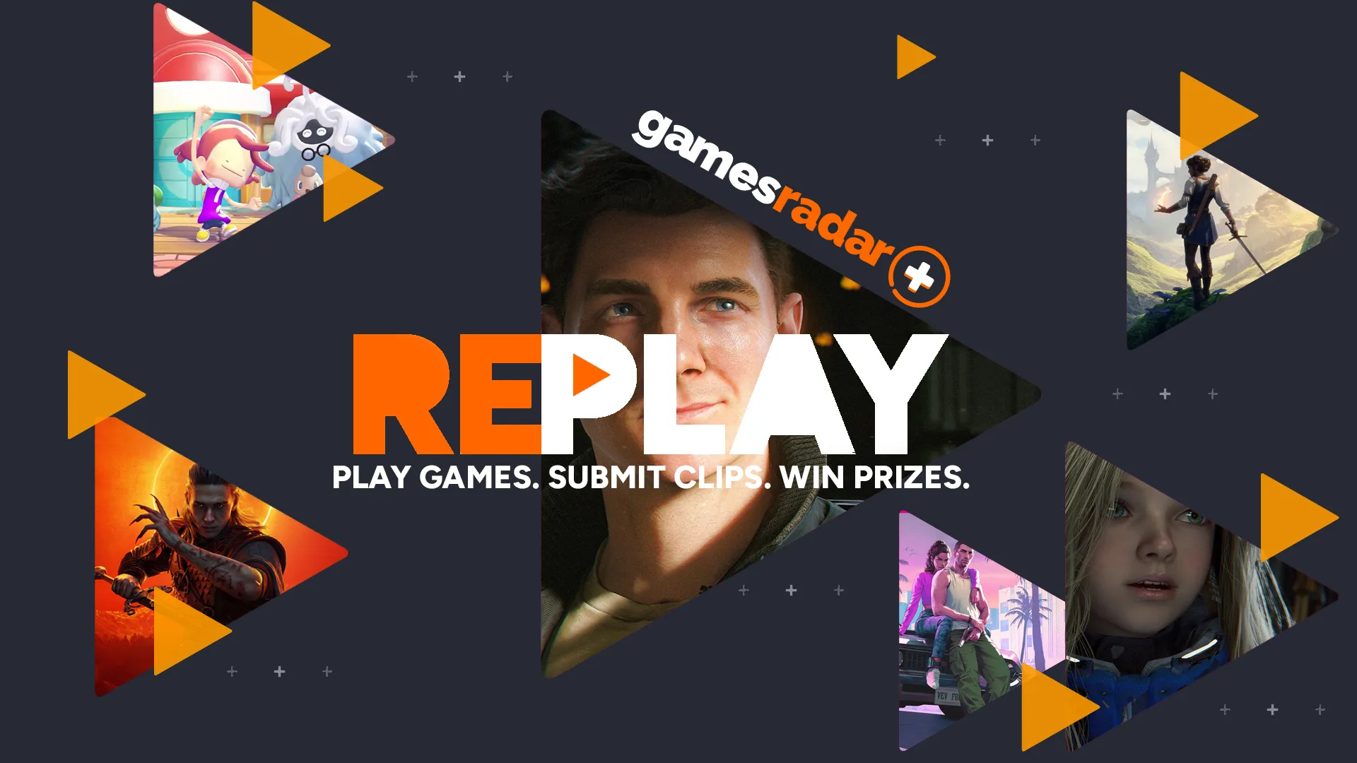 The Replay logo with images from games including Pragmata, GTA 6, Fable, Blood of Dawnwalker, Pokemon Pokopia, and 007 First Light