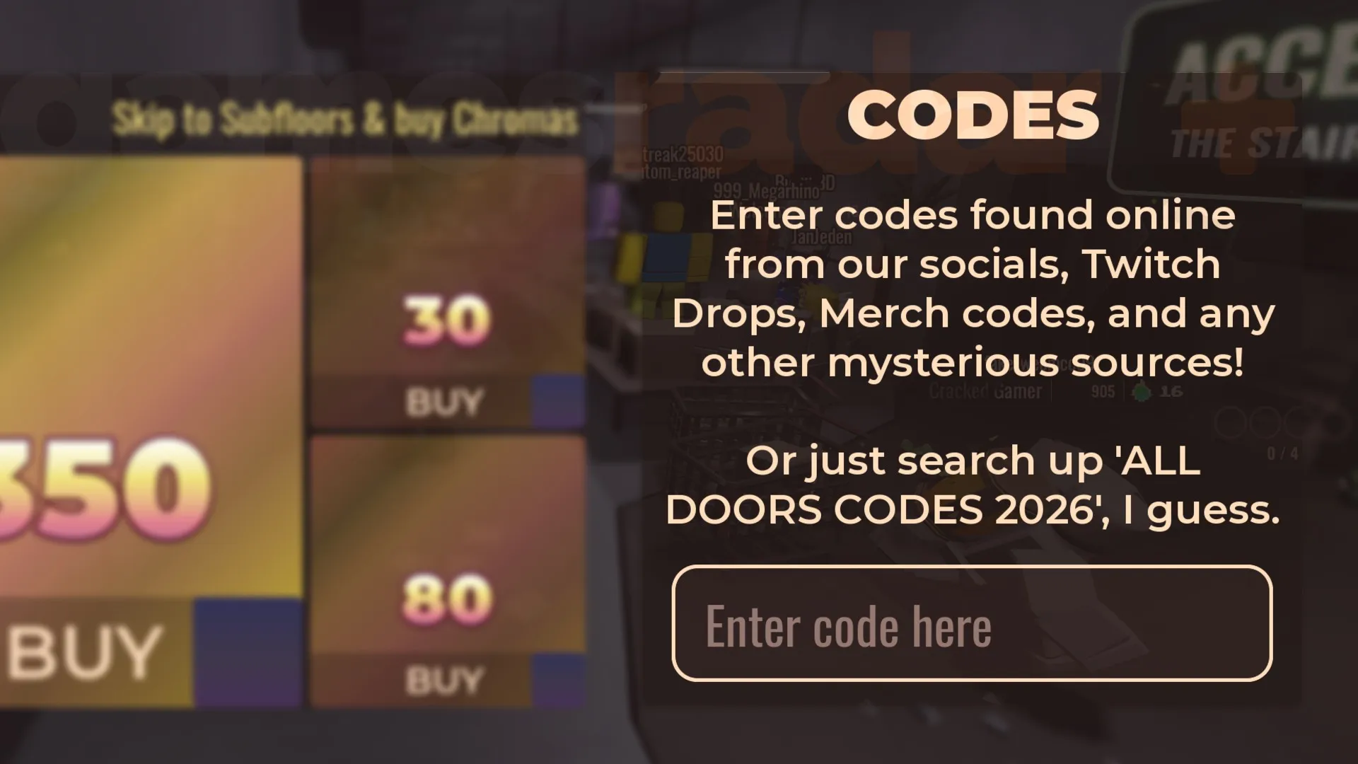 The Doors codes redemption box seen in-game.