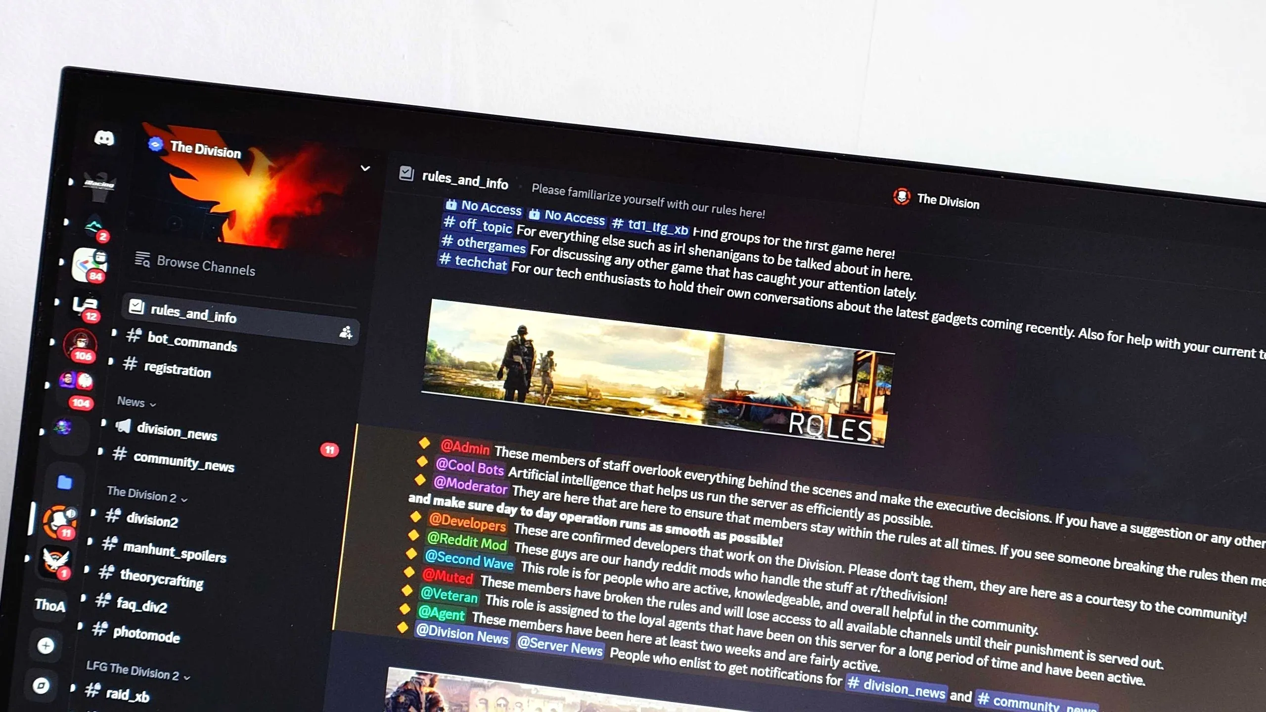 Discord desktop app showing The Division server
