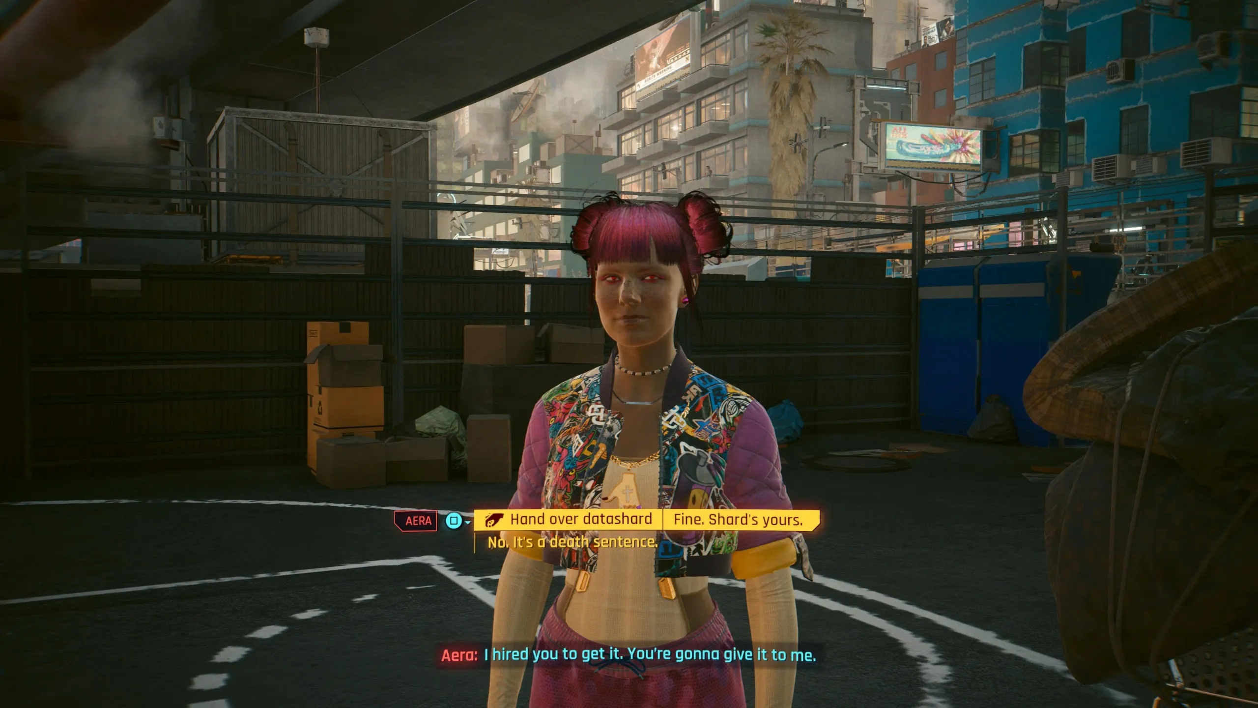 Choosing whether to give Aera the Shard in Welcome to Paradise in Cyberpunk 2077