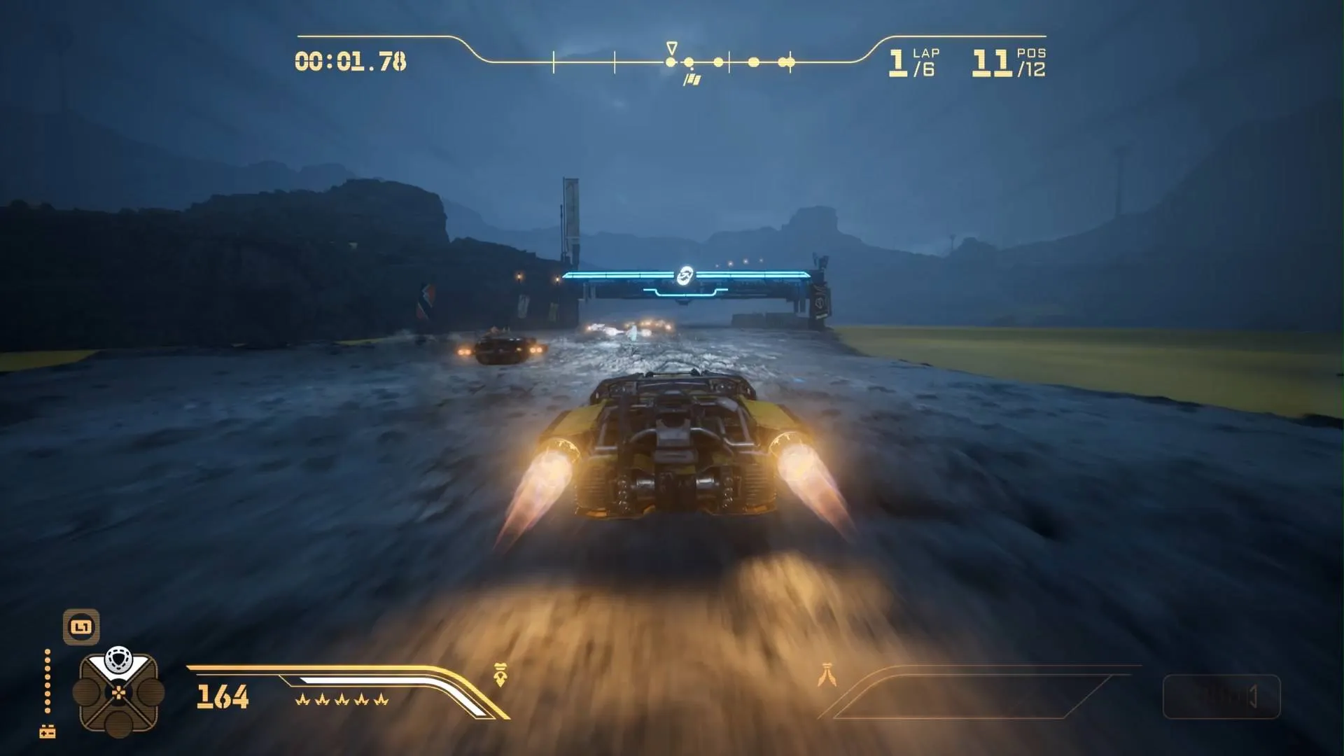 Star Wars Galactic Racer landspeeder using afterburners on race start on Sentinel I