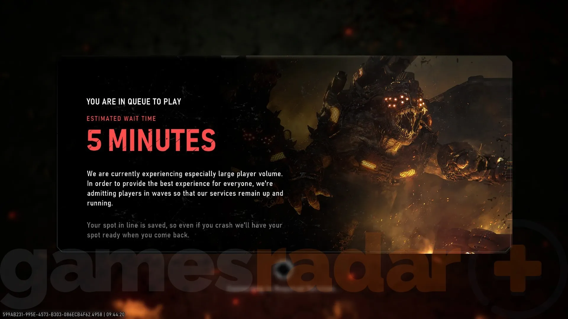 A 5 minute wait time appears on screen while Gears of War servers are down.