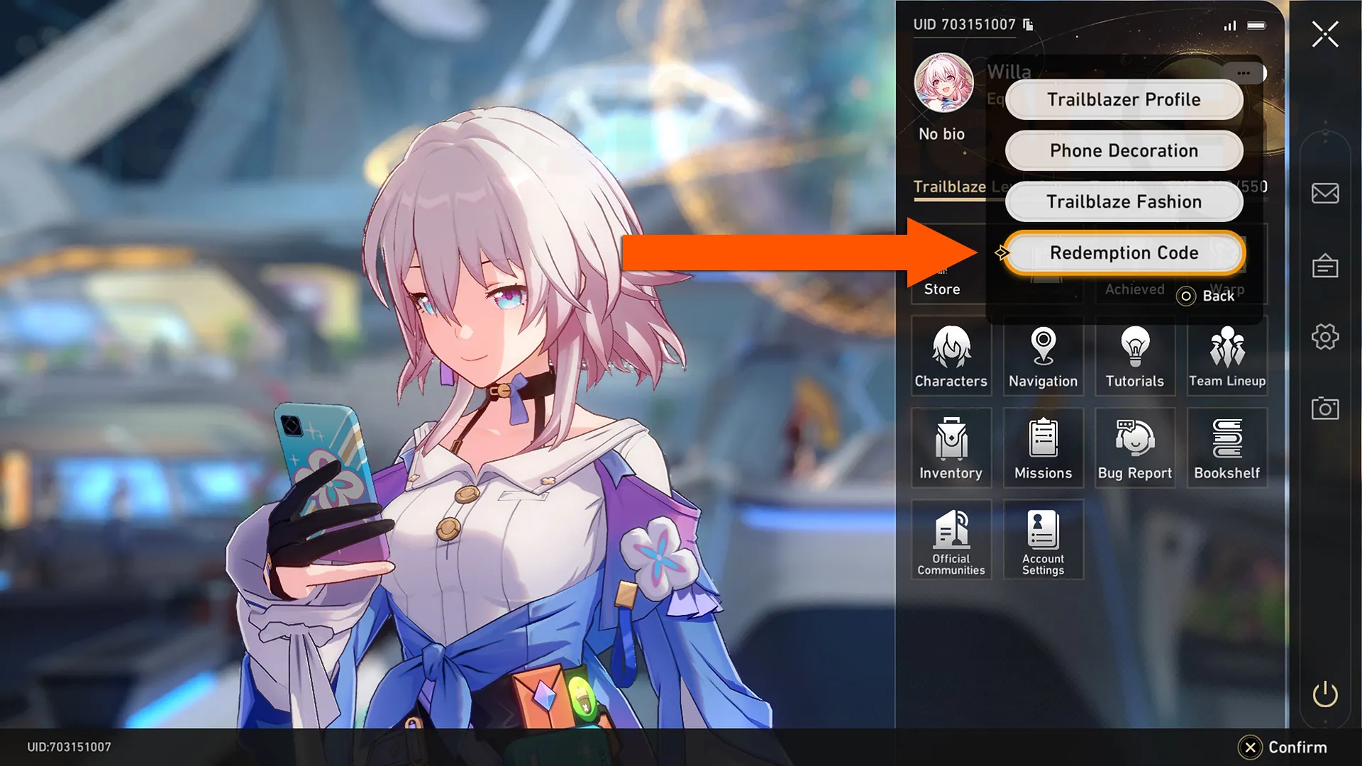 How to redeem Honkai Star Rail codes through the in-game menu
