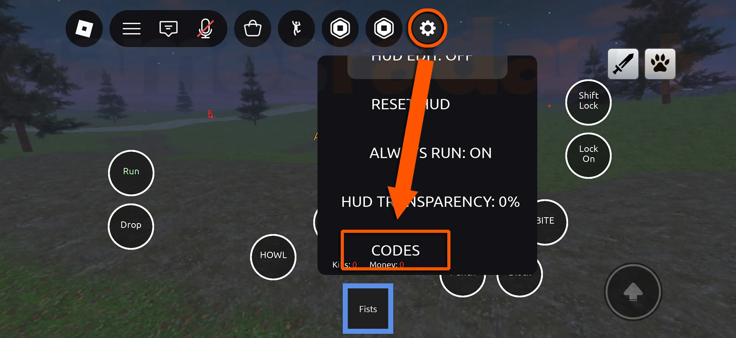 An orange arrow indicated how to access the menu screen used to redeem Vampire Life codes