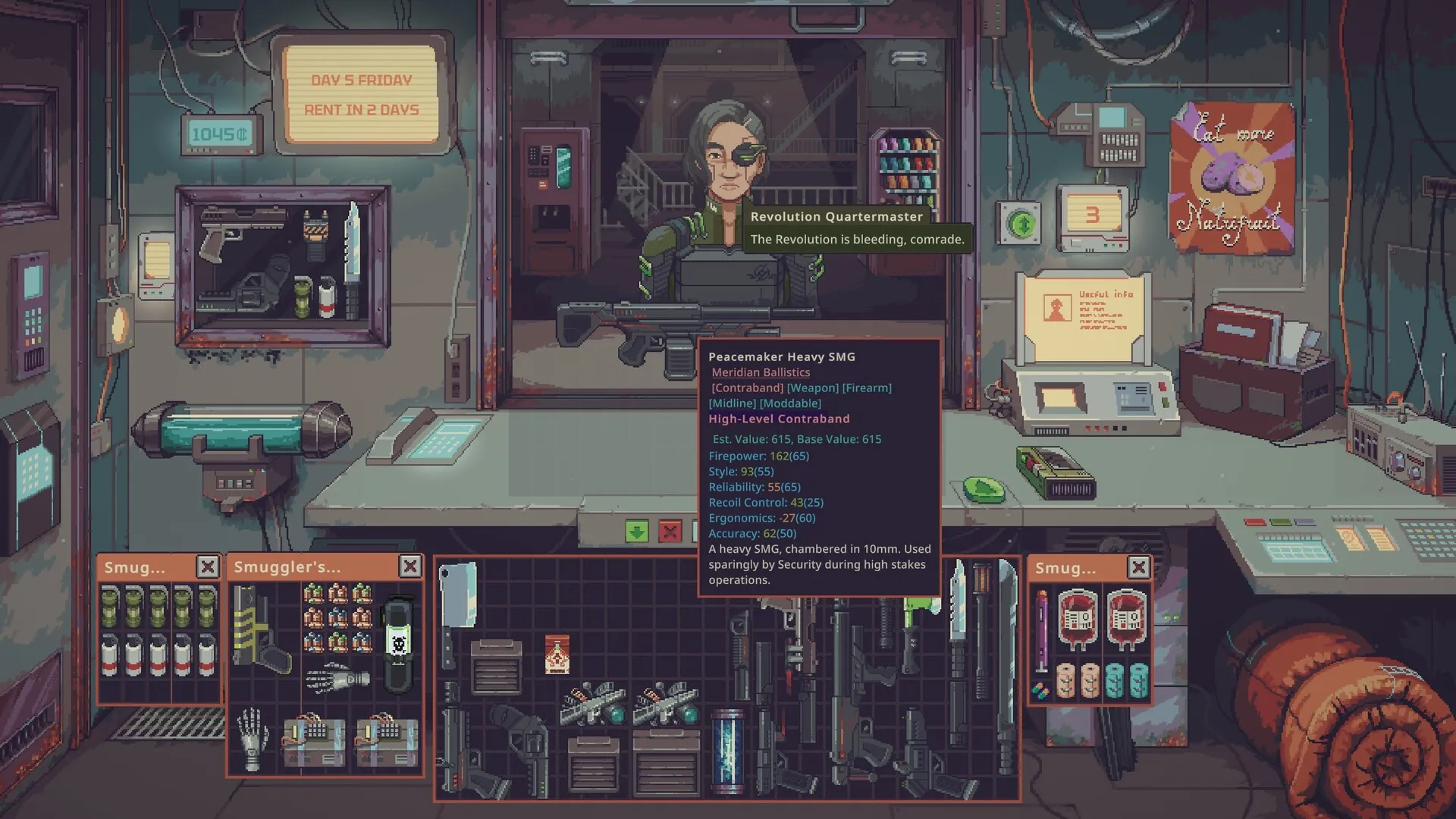 Probably Stolen pixel art showing shopkeep behind table of goods