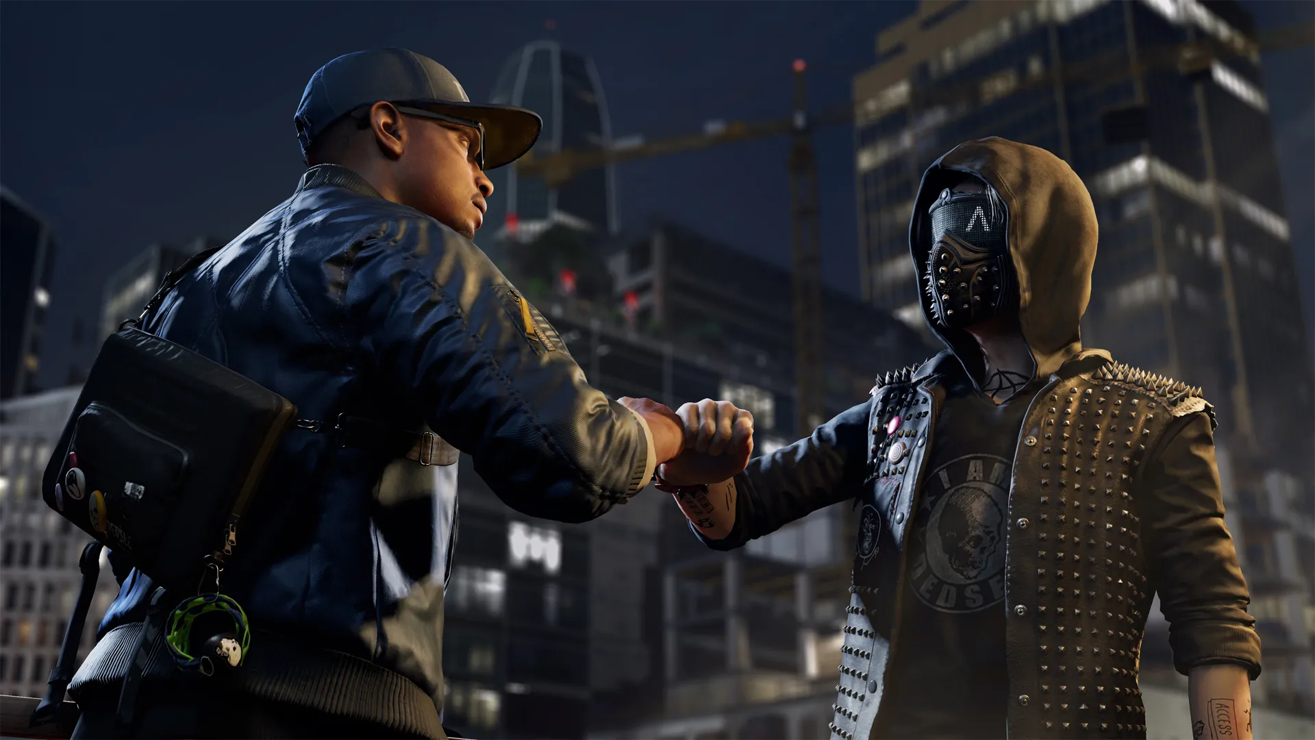 Marcus fist bumps another character in Watch Dogs 2