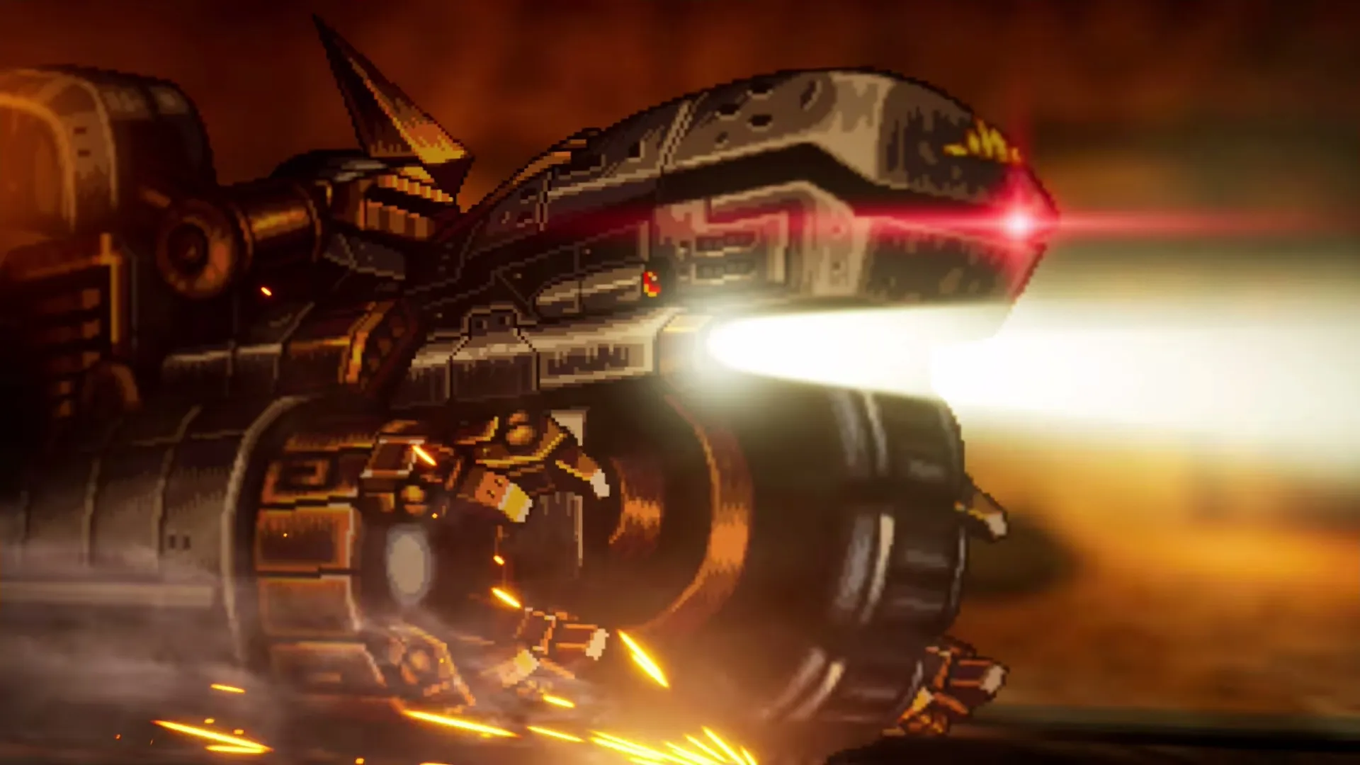 A large mechanical construction in Final Fantasy Resonance - that looks like a cross between a motorcycle and a humanoid mech - flashes headlights and a harsh red eye