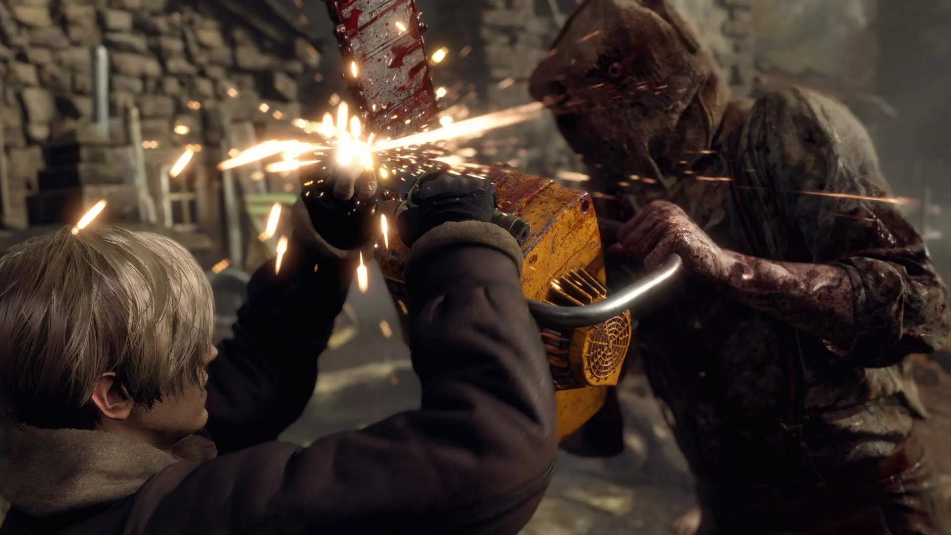 Leon fighting an enemy during one of the best games, Resident Evil 4 Remake