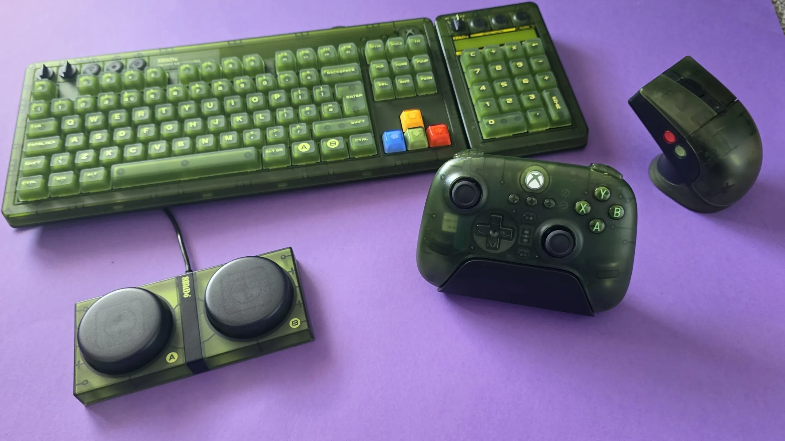 Green keyboard, mouse and controller