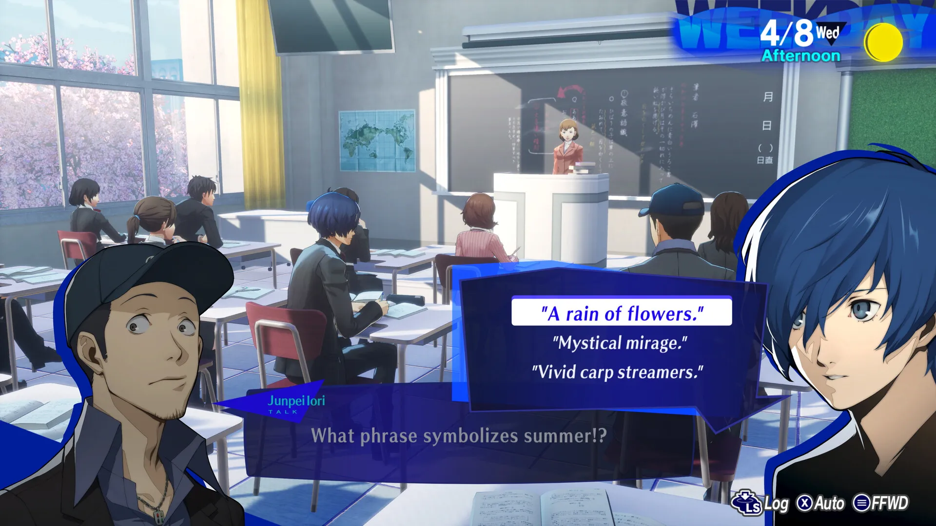 A screenshot of a player in a classroom during the game Persona 3 Reload