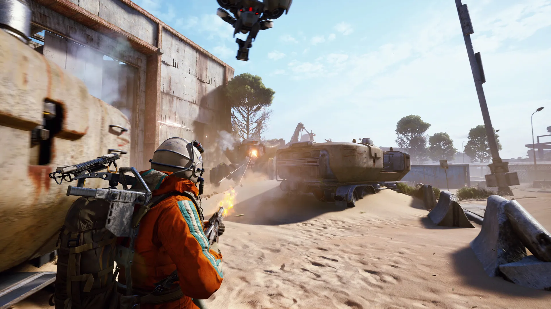 A player shooting a gun at an enemy during the game, Arc Raiders