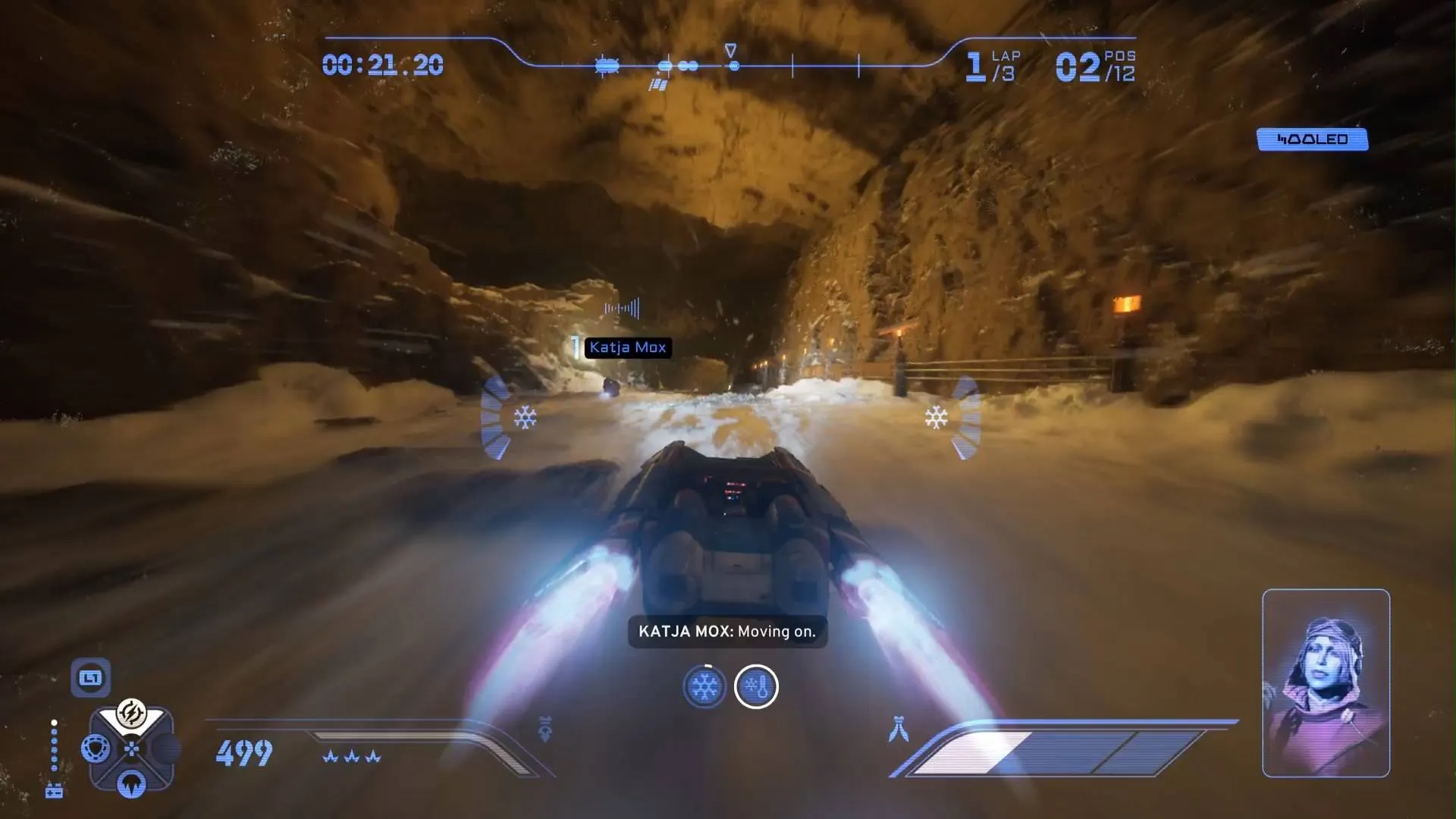 Star Wars Galactic Racer landspeeder using ramjet through ice cave on Ando Prime